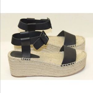 New Vince Abby Espadrille Leather Black Sandal Wedge Women Shoes 11 Strap